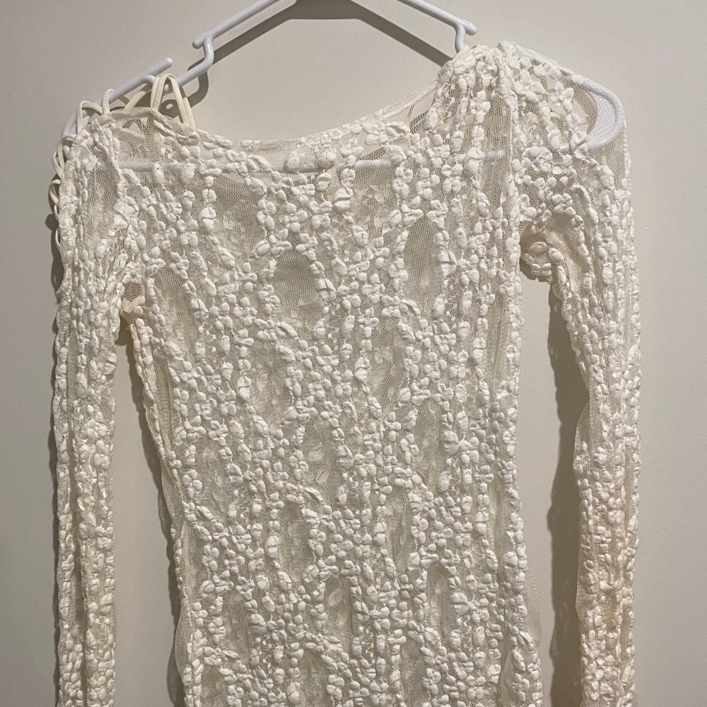 White Free People Floral Lace Top Sz XS